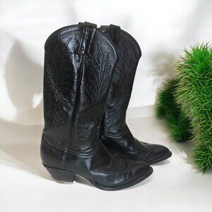 SOLS Vintage Tony Lama Shiny Black Leather Embroidered Women’s Cowboy Boots